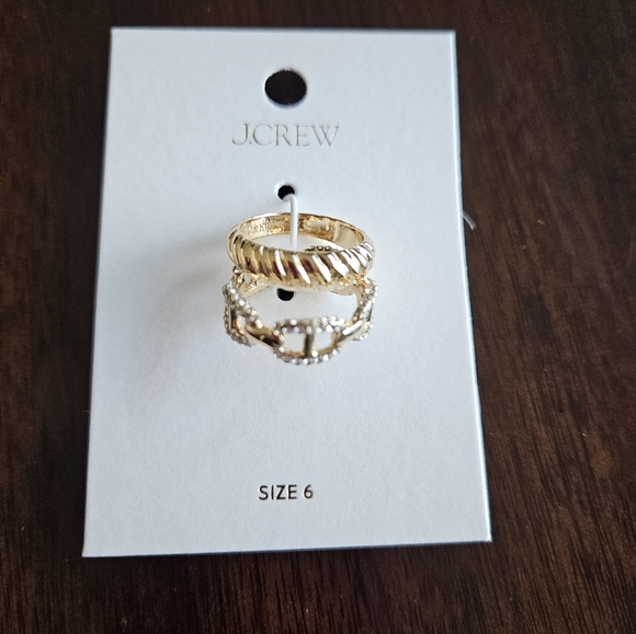 J.Crew Crystal Chain & Textured Band Rings Set, 6, Gold - Picture 2 of 5